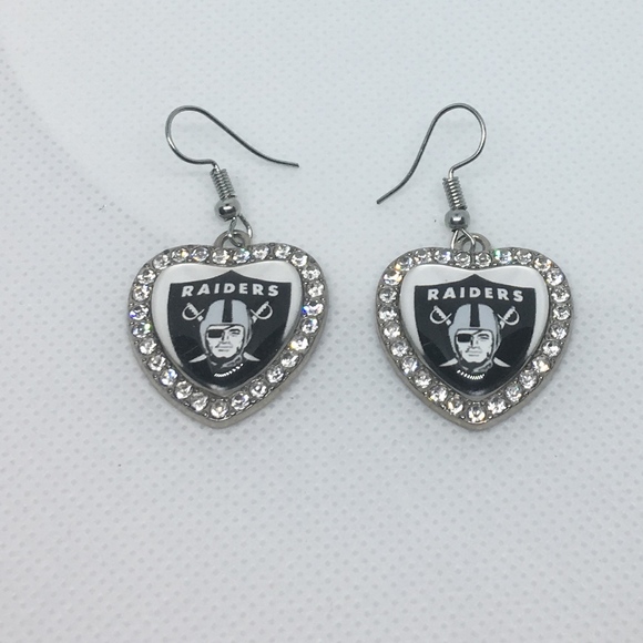 Raiders Heart Rhinestone Earrings - Picture 1 of 1